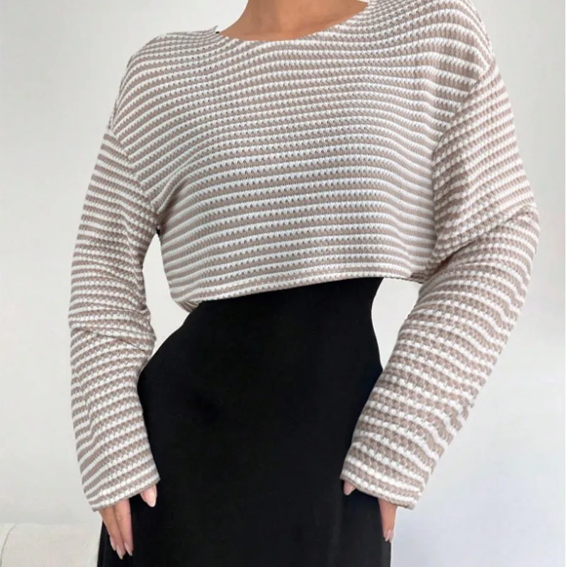 Gestreepte tops met lange mouwen Tweedelige outfits Nieuw in bijpassende sets 2-delige set voor dames Effen kleur Spaghettibandjes Temperament