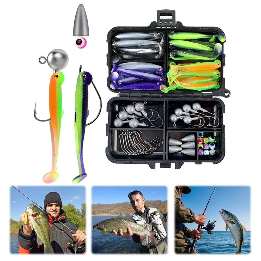 

40pcs Silicone Lure Set with Crank Jig Head Hooks Fishing Lure Set Artificial Bait for Carp Pike Zander Fishing Accessories