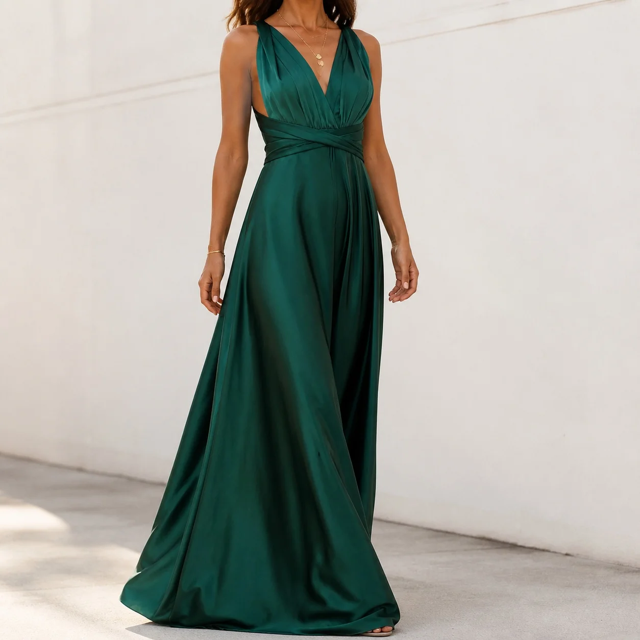 Elegant Summer Wedding Guest Dress: Sexy A-Line V Neck Spaghetti Strap Satin Long Cross Back Party Dress for Prom and Evening