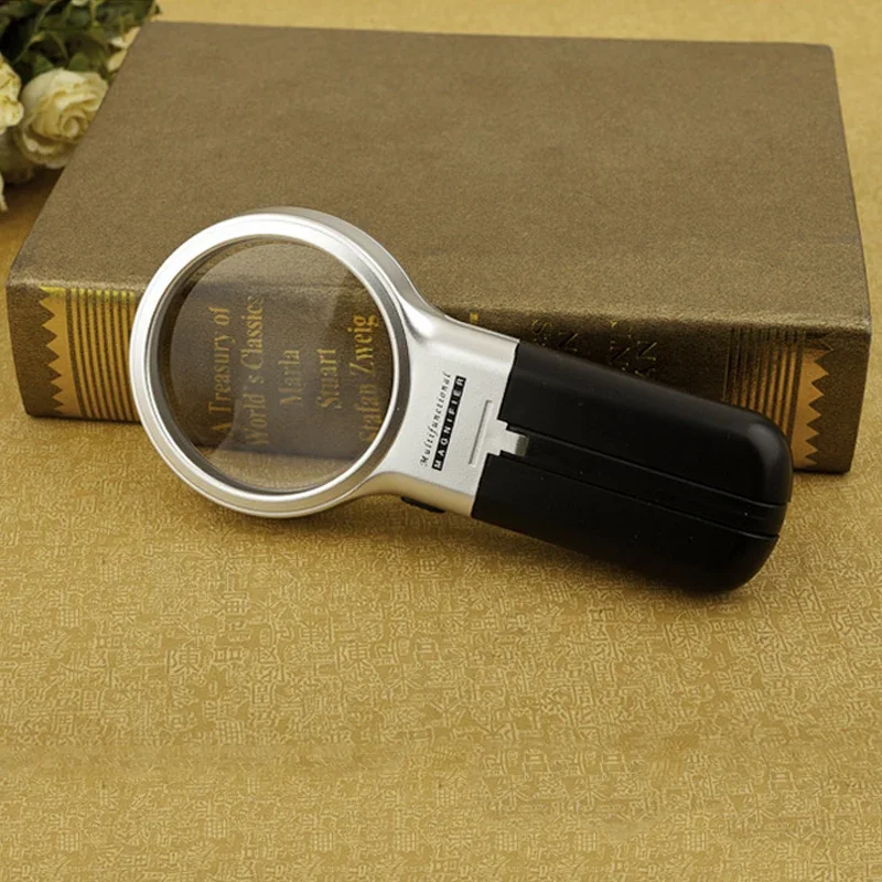 5X Desktop Handheld Reading Magnifier With LED Lights Folding Magnifying Glass Optical Measuring Instruments