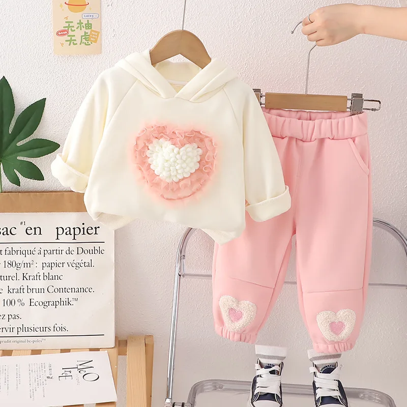 

Girls Baby Autumn Winter Clothes Fleece Set New Thick Clothes Hoodie Children Stylish Hooded Two Pieces Set Rabbit Ear 1-4Years