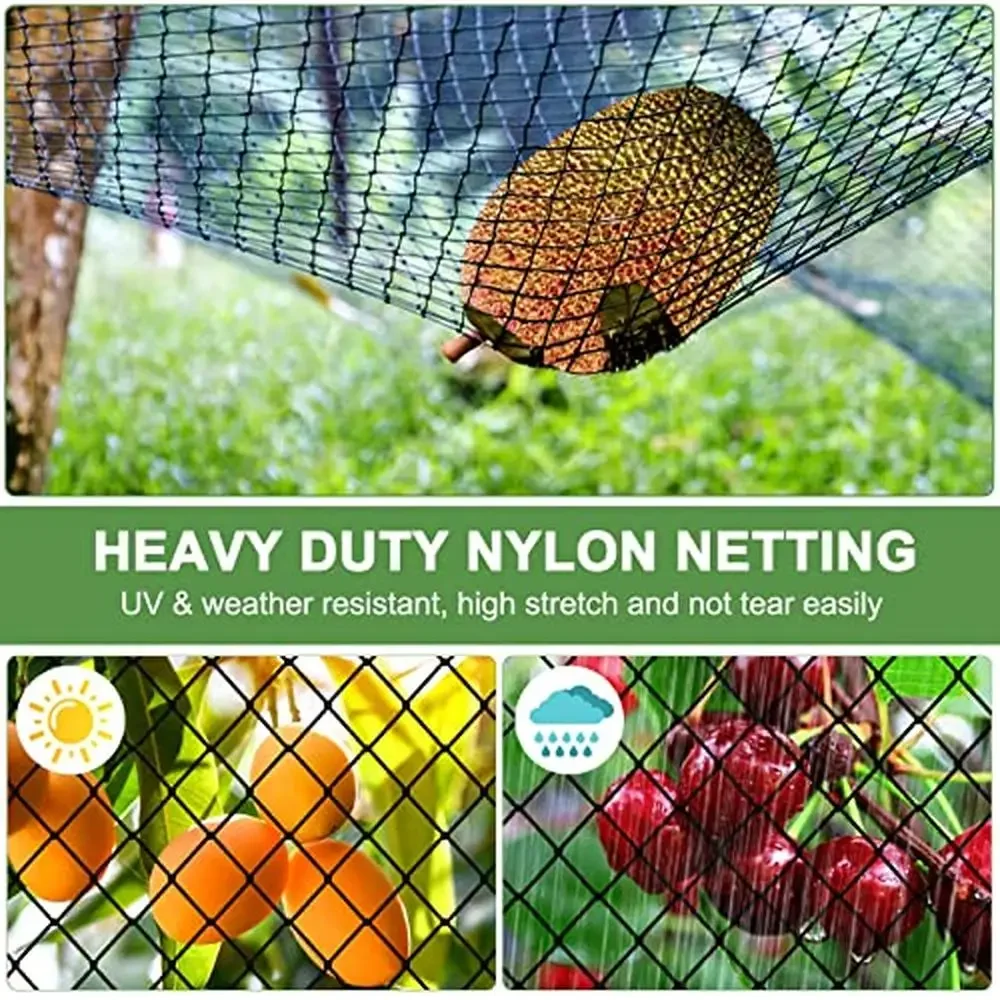 Heavy Duty Nylon Bird Netting 50x50ft Garden Netting Poultry Netting 3/4” Mesh Chicken Coop Protection Easy Install Durable