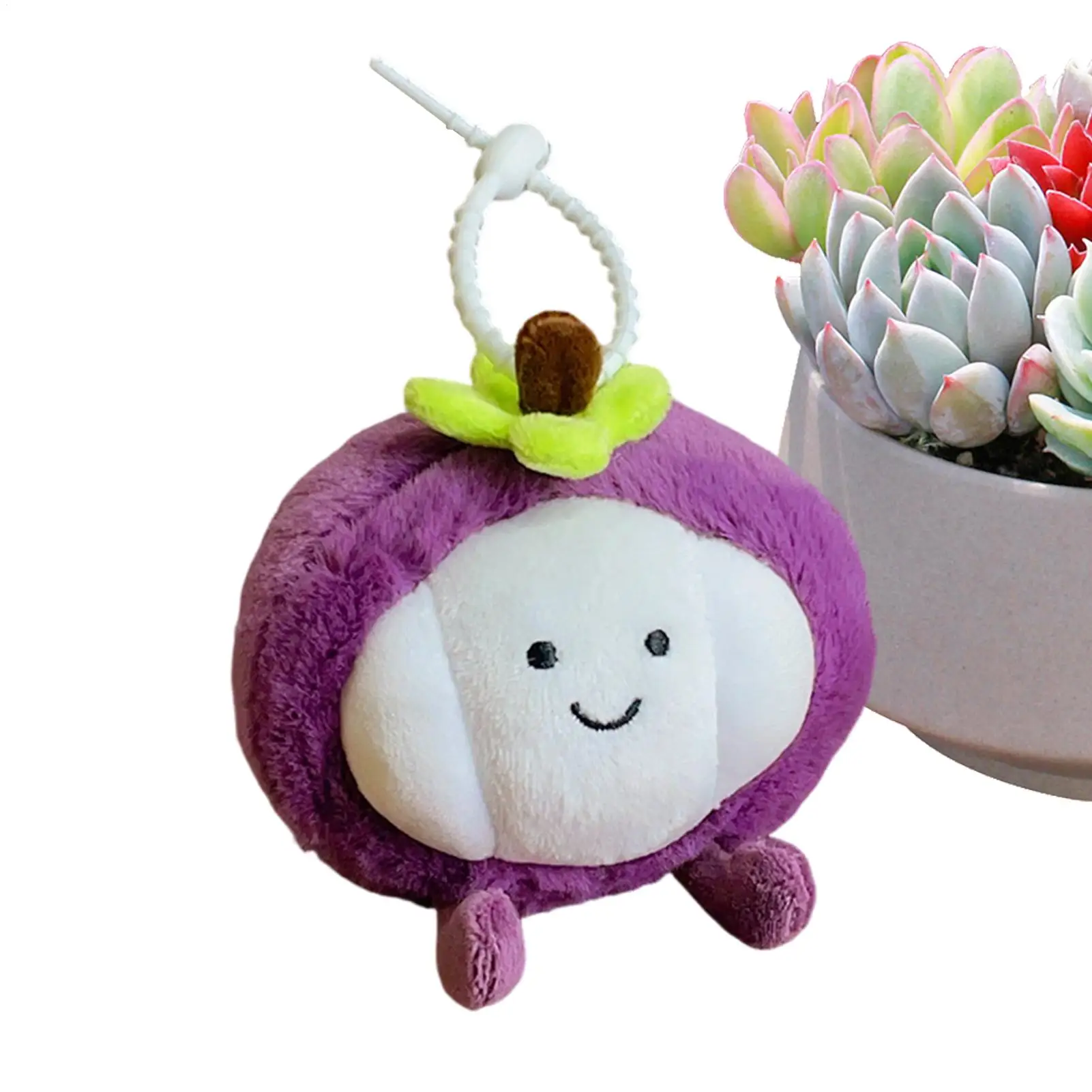 Lindo bolso de peluche de mangostán, colgante de fruta de peluche suave para mochila, bolso, llavero, decoración Kawaii divertida para niños, adultos, escuela