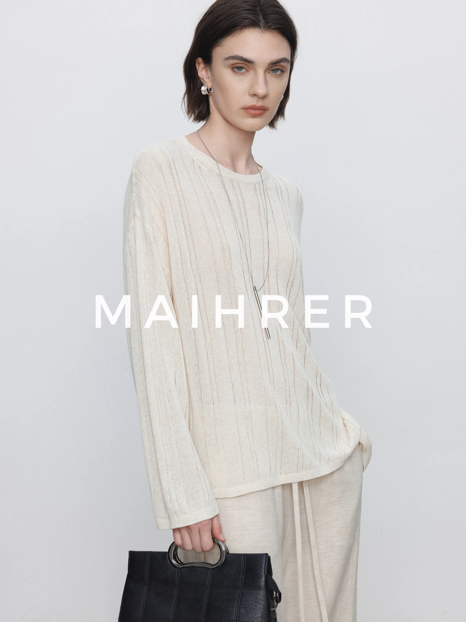 

Maiher T-irt Women's Spring Loose Fit Long Sve Sun Protection See-tough Casual Sle Blend of Linen Lyocell Polyester