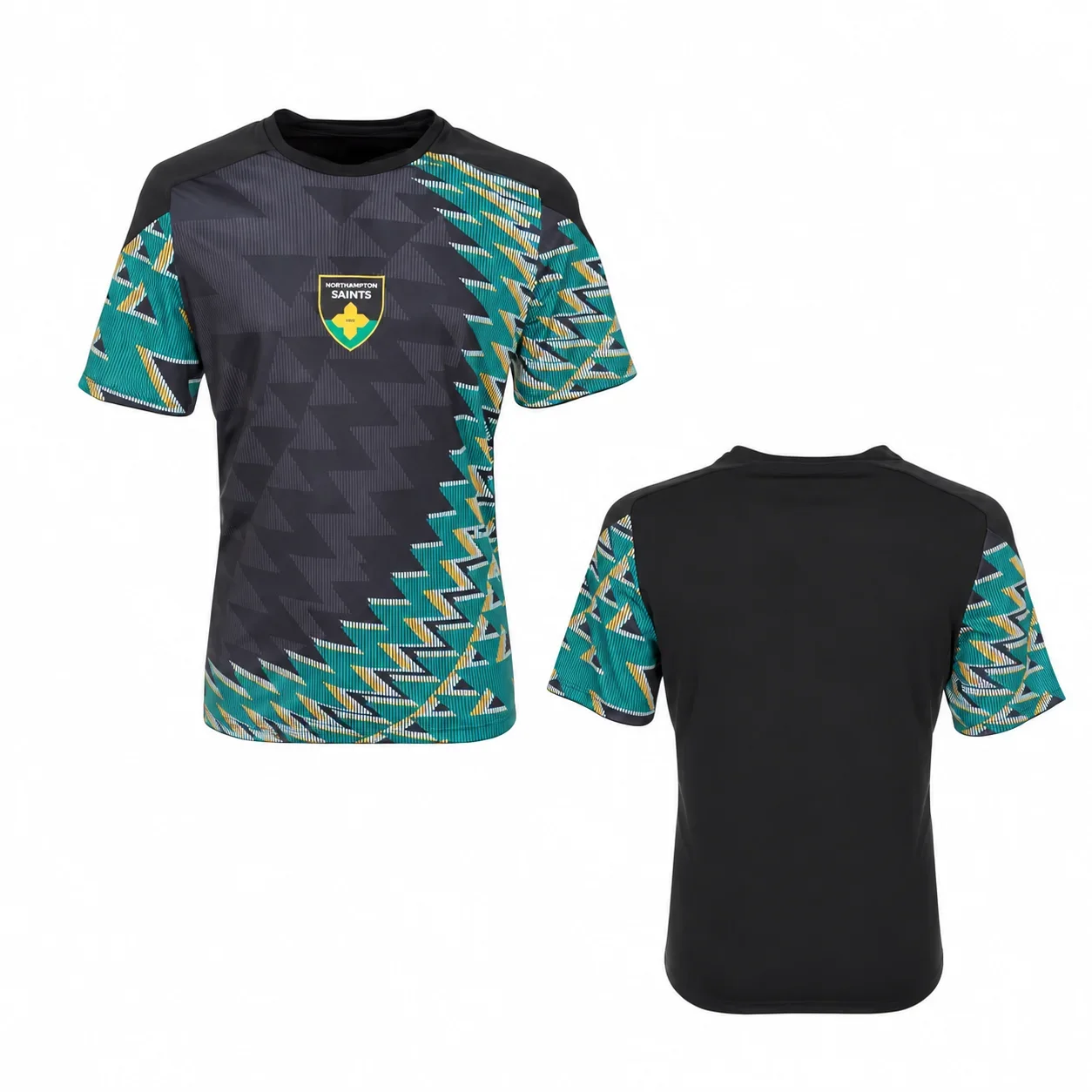 Rugby Jersey Top Male Northampton Saints Black Green Geometric Pattern Mesh Breathable Quick Dry Summer Training Clothing