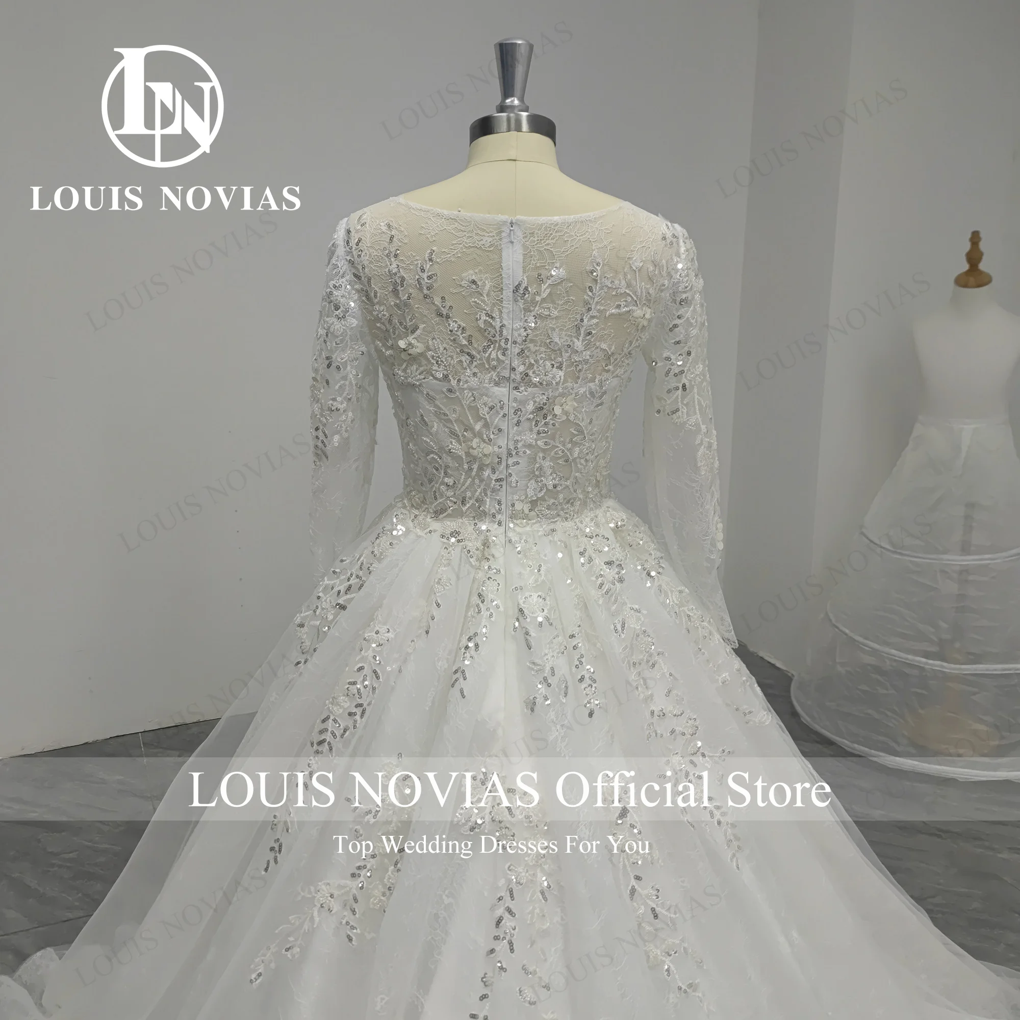 LOUIS NOVIAS-vestido De Novia De manga larga con lentejuelas bordadas para mujer, traje De boda De corte en A, 2023