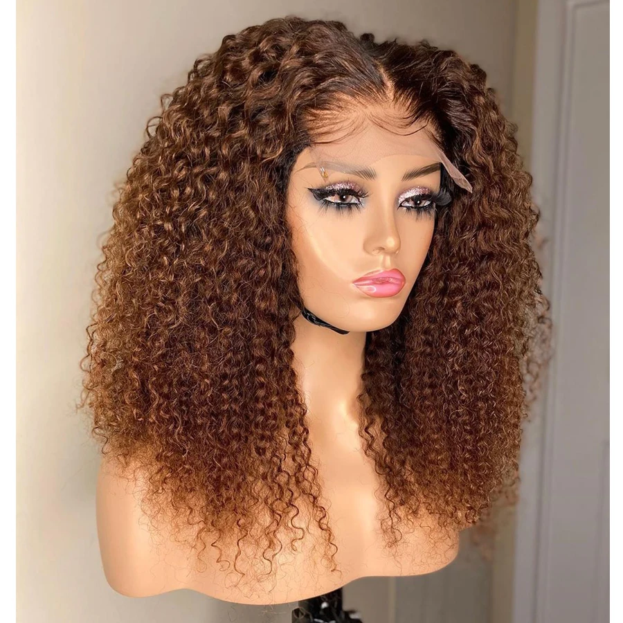 Perruque Lace Front Wig frisée brune pour femmes noires, 26 pouces, densité 180%, cheveux de bébé, doux, long, crépus, bouclés, degré de chaleur, délié 03, naturel