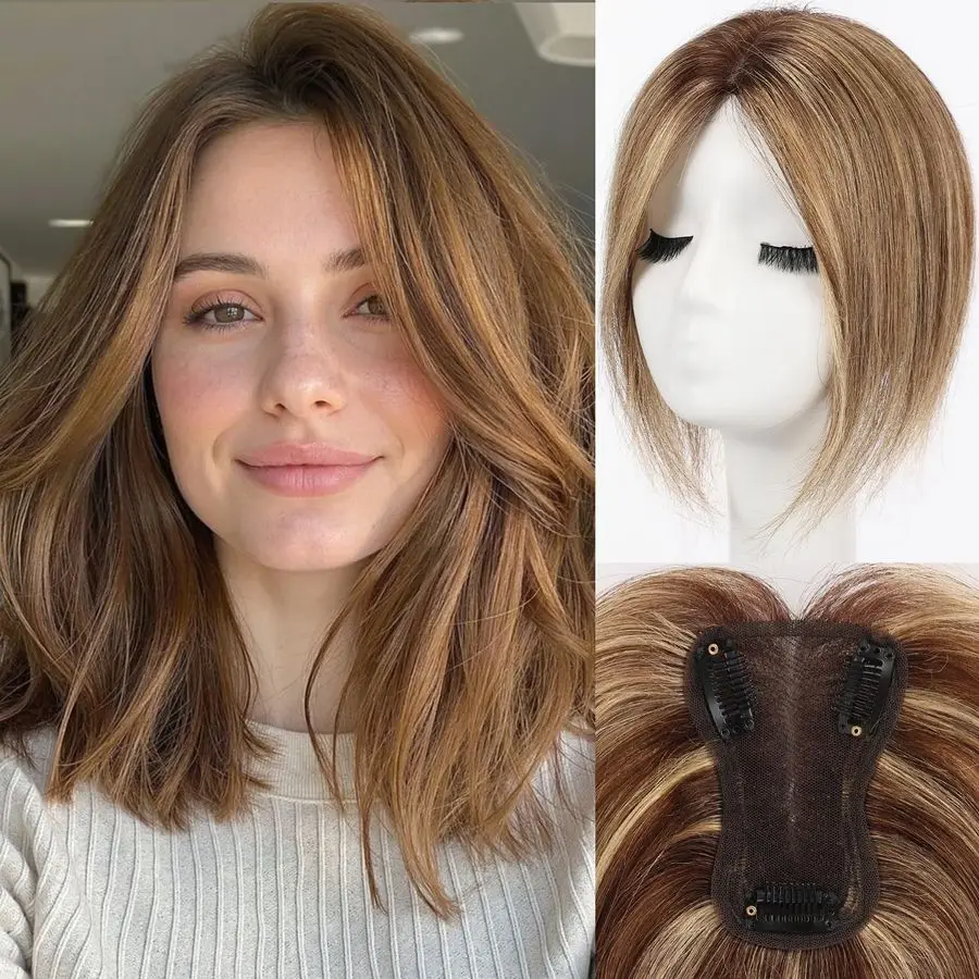 

Real Human Hair Toppers for Women 10 Inch Human Hair Topper no Bangs, 3 4.5 inches Swiss Base Suitable for ThinningHair Cover Gr