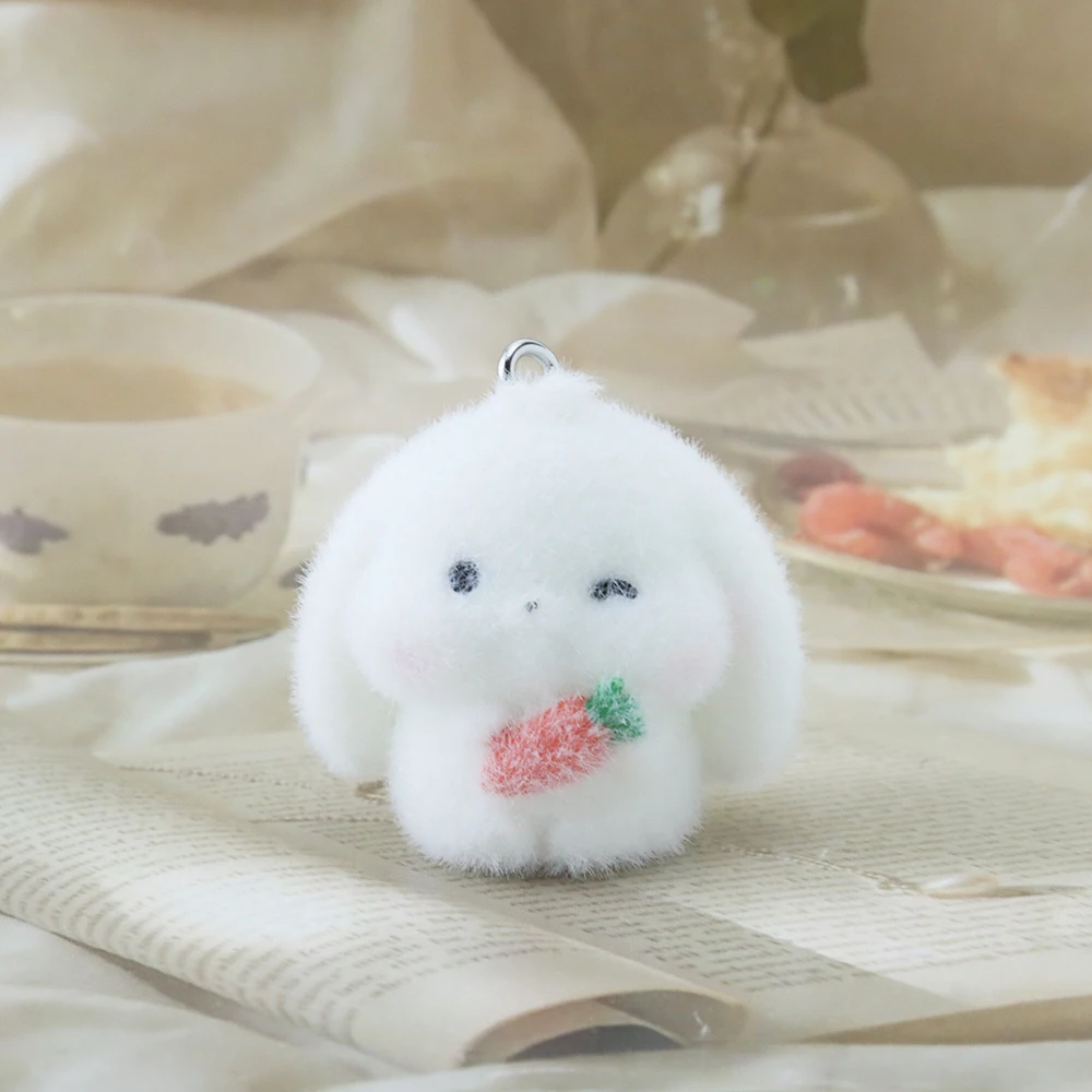 10pcs Flocked Resin Rabbit Holding Carrot Pendant Charms For Jewelry Making Decorate Key chains And Bag Accessories