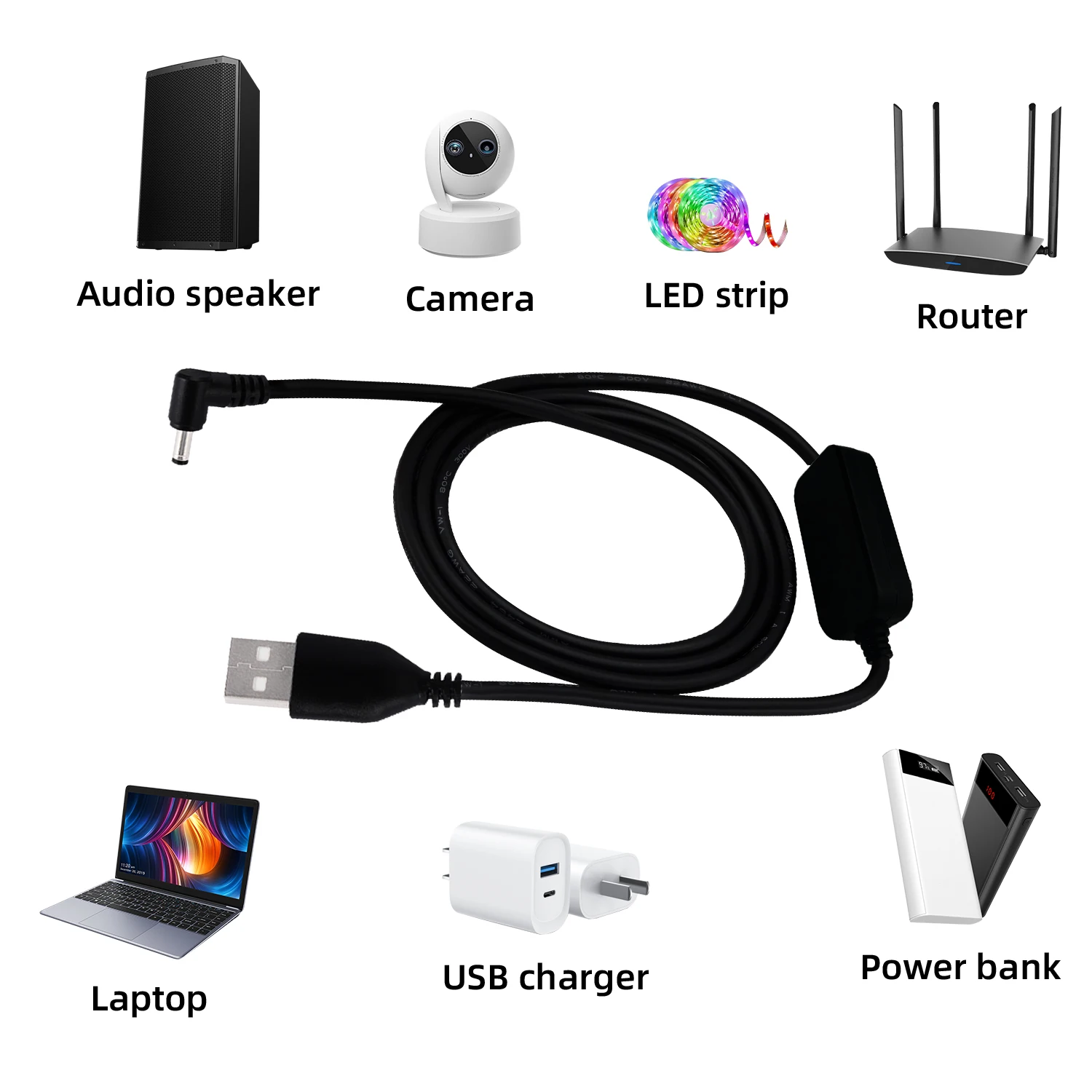 5V to 12V USB Boost Cable for Mobile Power 12V Charger 3.5 x 1.35mm Quick Charge Converter for Car Devices/LED Lights Power Cord