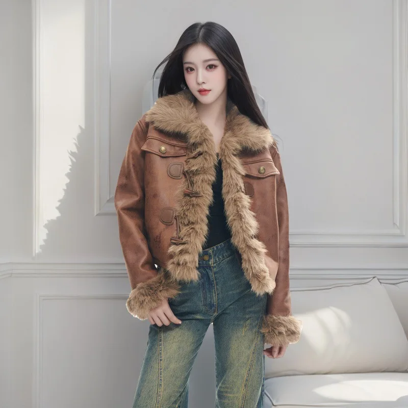 2025, Winter neuer Kurzmantel aus Kunstfuchsfell, modische warme Freizeitjacke