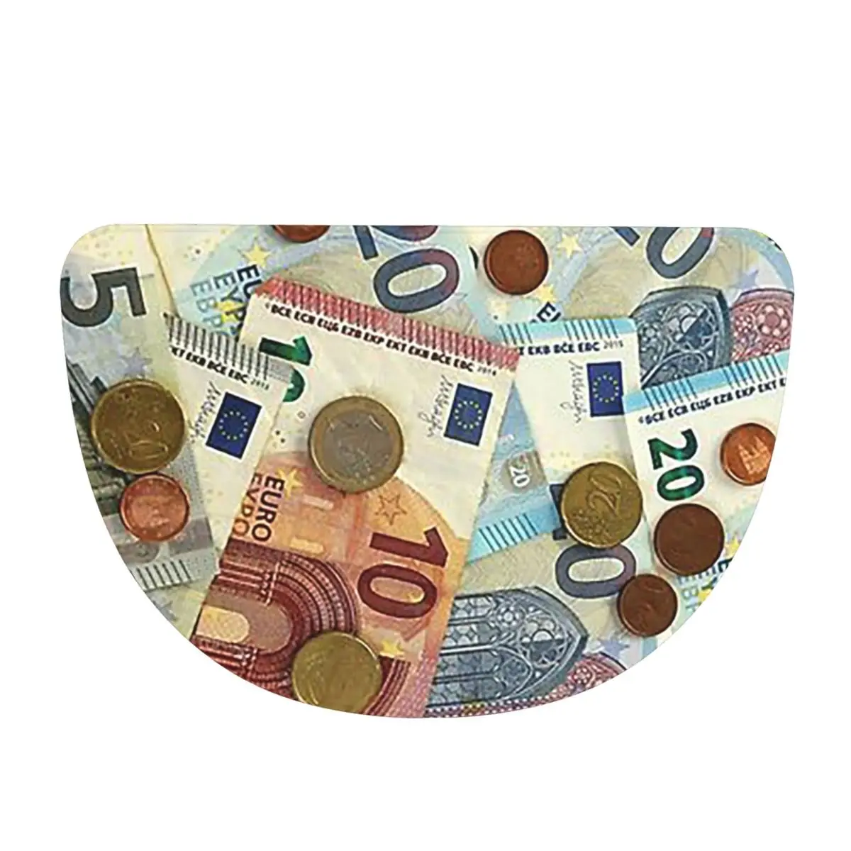 Euro Banknotes And Coins Soft Flannel Half Round Doormat Non Slip Bathroom Mat Absorbent Floor Carpet for Laundry Room Bathroom