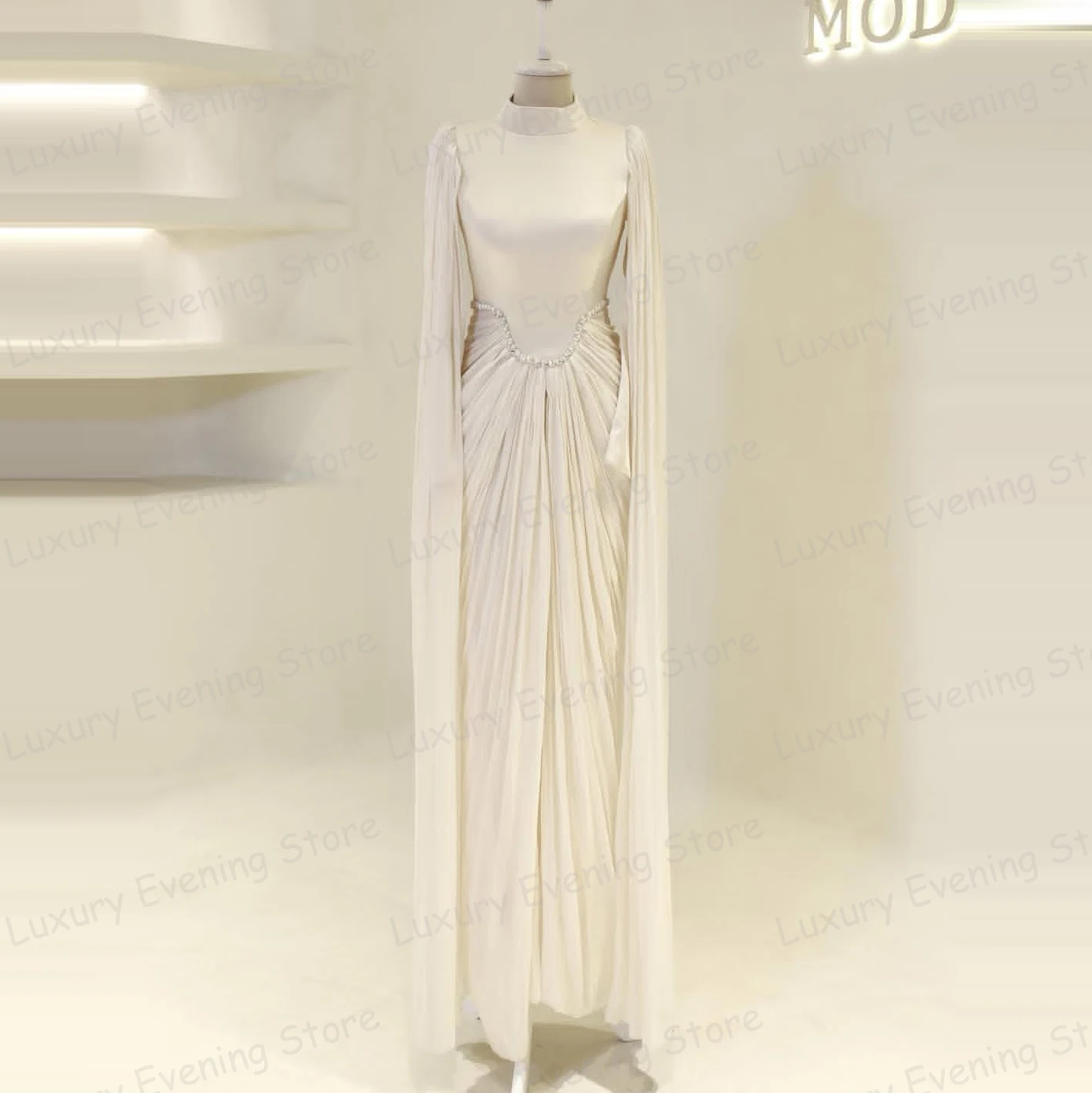 Vestidos de noite simples mulher sereia formal alta pescoço manga longa vestidos de baile vestidos de novia personalizado فatuur eviukankant