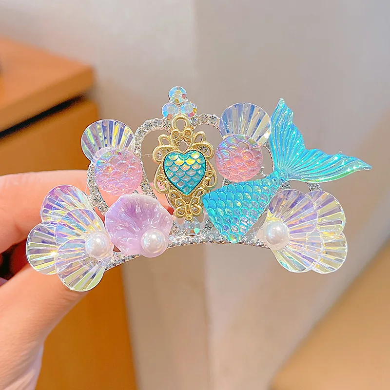 

Cute Mermaid Princess Crown Headwear Children Hair Comb Girl Rhinestone Hair Comb Baby Cute Mermaid Hair Clips Girls Hair Clips