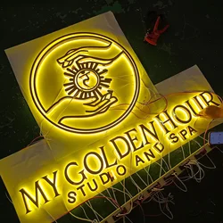 Business Logo Gold LED Illuminated Backlit Sign 3D Metal Letters Signage for advertise Signage Outdoor Storefont illuminated