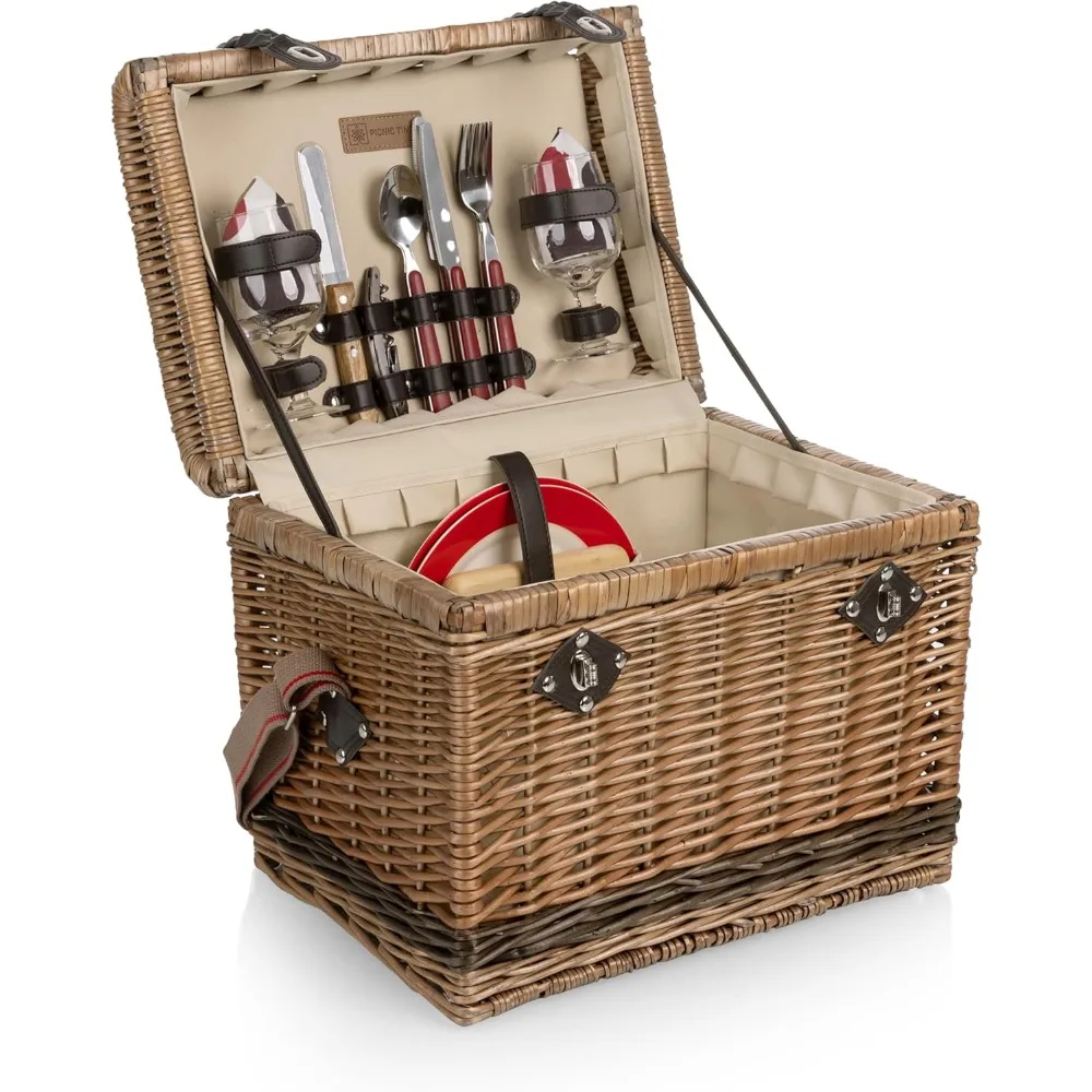 Yellowstone Picnic Baskets, Moka Collection - Brown with Beige & Red Accents, One Size