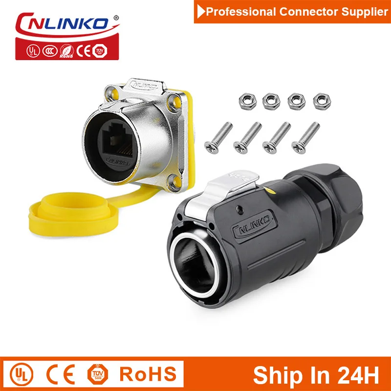 Cnlinko LP24 Plastic M24 Waterproof Ethernet 8pin Cat5e RJ45 Signal Connector Plug Receptacle for Network Telecom LED Billboard