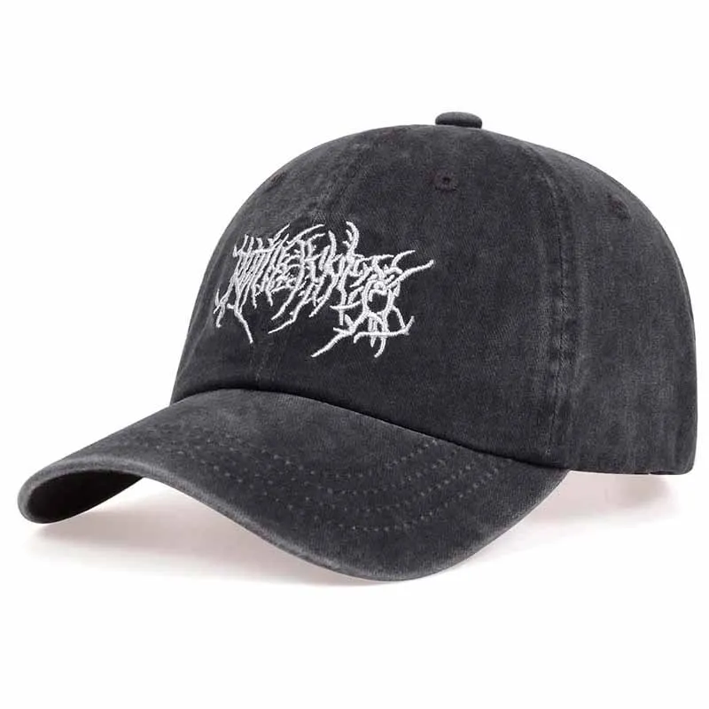 Visors Embroidery Baseball Caps Gothic Street Punk Hip-hop Distressed Faded Cap Adjustable Washed Baseball Hats 2