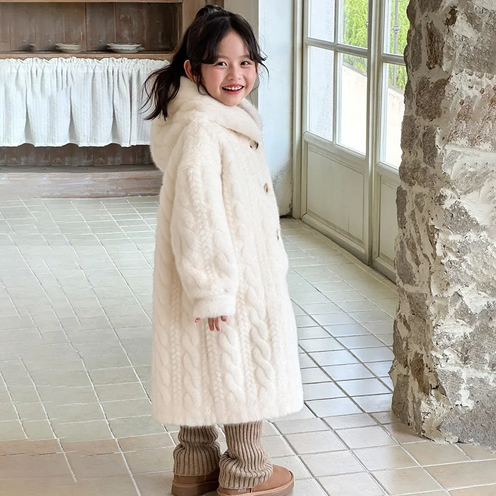 Childrens Clothing 2024 New Girls Fur Coat Baby Thick Versatile Solid Color Childrens Winter Coat