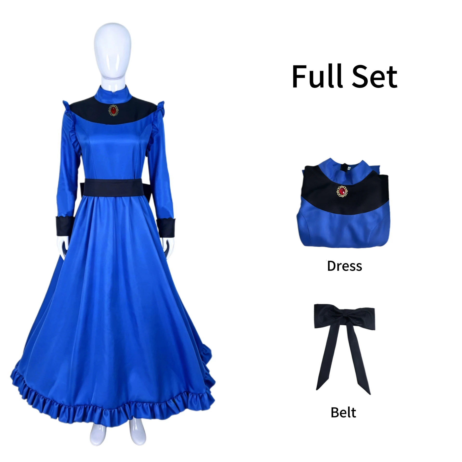 Anime Yubaba Cosplay Costume For Halloween Party Vintage Victorian Style Womens Evening Gown Royal Blue Ball Gown High Neck