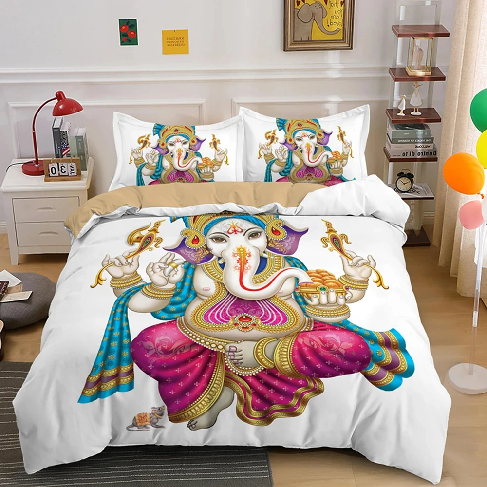 

Boho Mandala Colorful Design God Ganesha Queen Bedding Set King Duvet Cover Sets Pillowcase Indian Symbol Quilt Cover Full Size