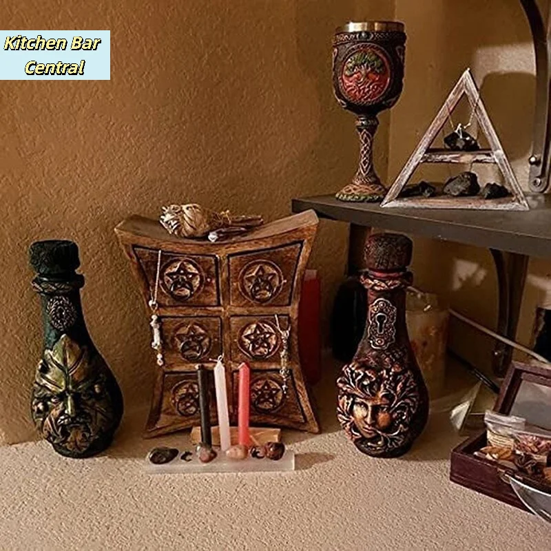 【1PC Retro Decorative Bottle Celestial Moon Potion Jar Gothic Decorative Craft Sculpture Home Decoration Ornament】