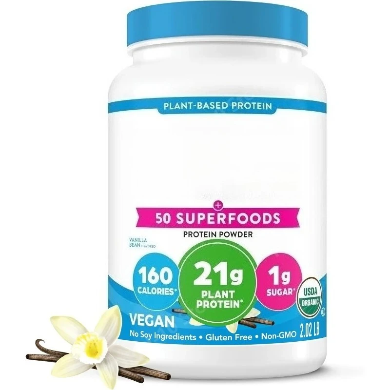 

Organic Vegan Protein + 50 Superfoods Supplement Vanilla Bean 21g Plant Based Protein 8g Prebiotic Fiber No Lactose 2.02 Lb
