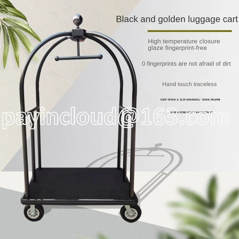 Hand Push Stainless Steel Luggage Lobby Hotel Handling Platform Trolley Silent Wheel Thickened Titanium Crown Metal