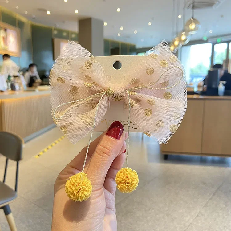 Poinpince à cheveux à pois avec nœud papillon Ikand en maille, accessoire de cheveux de princesse pour enfants