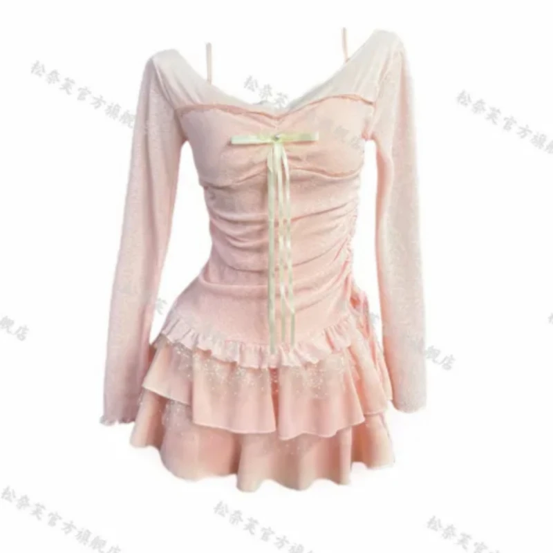 

Милое летнее платье Y2k, милое женское платье с лямкой на шее и вышивкой, халат, комплекты из двух предметов, женские наряды, праздничные мини-платья