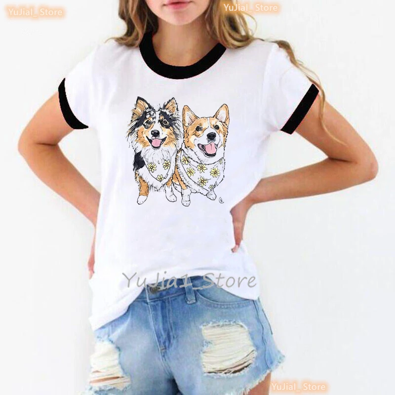 

Pug And Friends Vegan Flowers Print T Shirt Women Clothes 2024 Kawaii Corgi/Dachshunds/ French Bulldog Tshirt Femme Streetwear