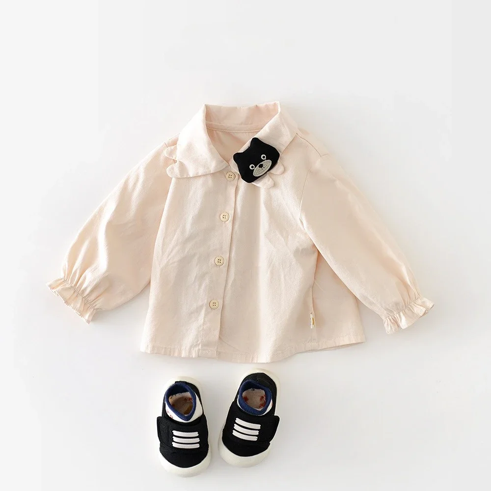 2026 Spring Casual Long Sleeve Children's Shirt Baby Boys Girls Clothes Korean Style New Arrival Cartoon Cat Seasonal Shirt