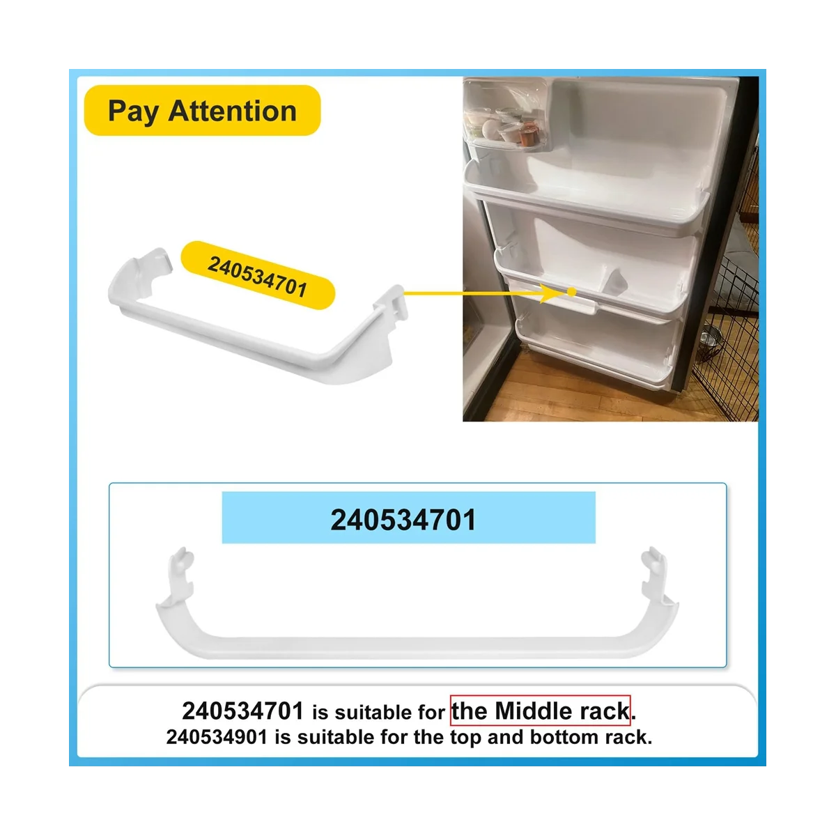 240534701 and 240534901 Refrigerator Door Shelf Rack Bar for Replaces AP3214631, PS734936, AP3214630