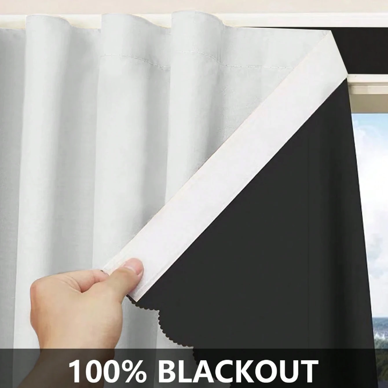1pc INS Style High Cost-Effective White 100% Blackout Curtains, No-Drill Self-Adhesive, Cozy Decor for Bedroom Kitchen