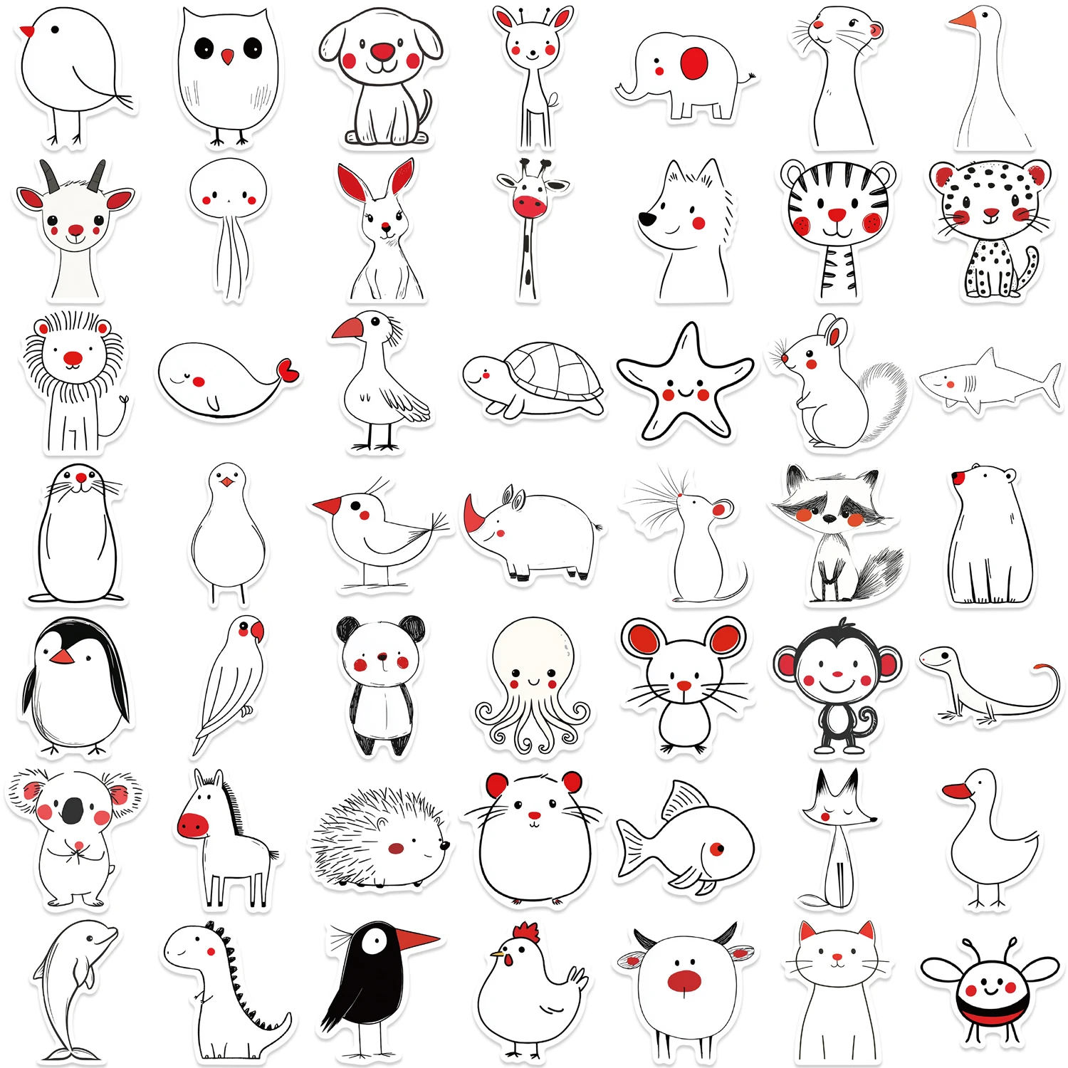 50PCS Animal Sketch Rabbit Hedgehog Stickers Funny Animals Sticker Toy Gift DIY Phone Notebook Stationery Graffiti Decals