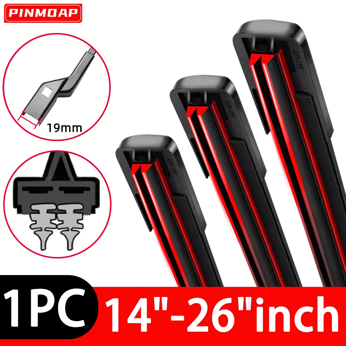 PINMOAP Dual Rubber Strip Auto Scheibenwischer 19mm 14"16"17"18"19"20"21"22"24"26"Car Natural Rubber Strip Silent Wiper Blade