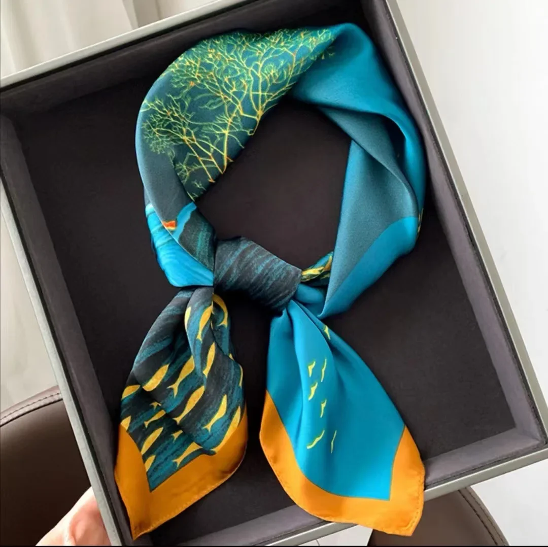 

New Small Square Scarf Retro Three-dimensional Printing Silk Scarf Decoration Simulation Silk Scarf Headscarf Multi-purpose