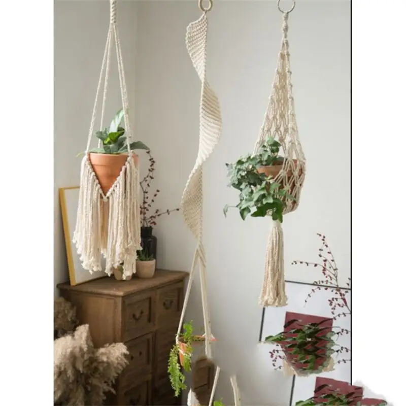 Handmade Macrame Planter Plant Pot Wall Bohemia Air Plant Hanger Holder Flower Planter Hanger Wall Mini Tapestry Home Decor
