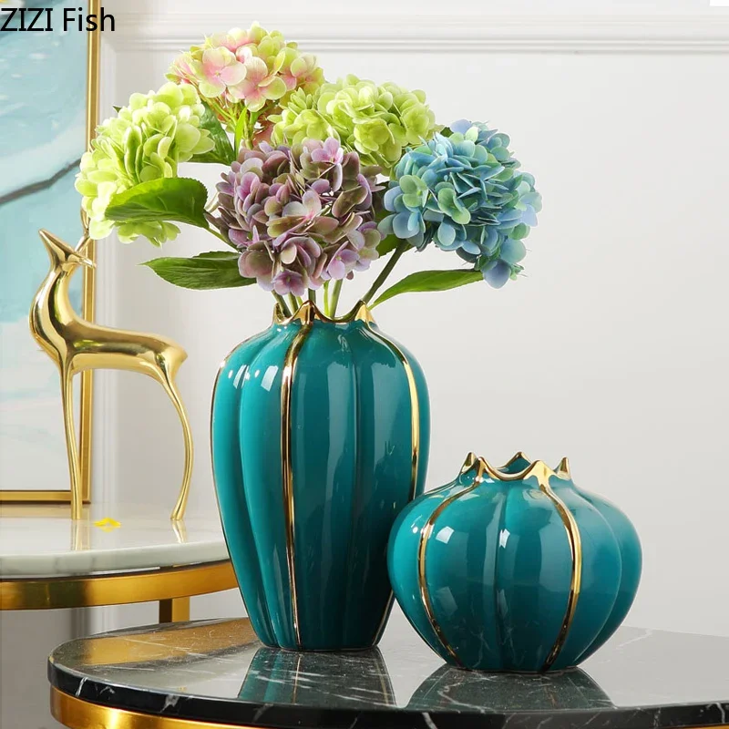 

Modern Gold-plated Ceramic Vase Flower Arrangement Table Decoration Green Electroplating Hydroponic Flower Vase Home Decoration