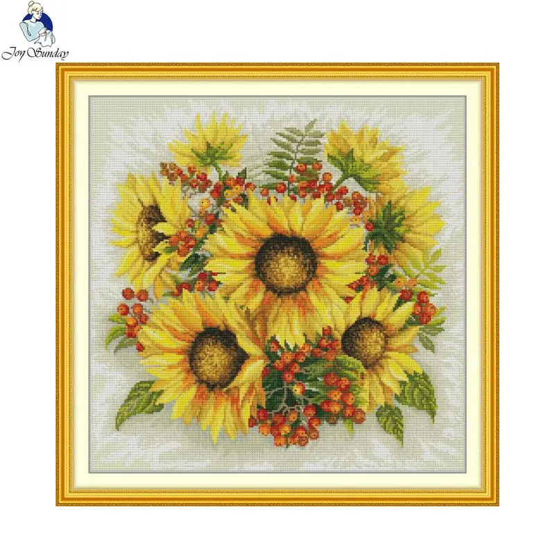 Joy Sunday Flowers Sunflower Bouquet Pattern DIY Cross Stitch Complete Kits Embroidery Cotton Thread Needlework Home Decoration