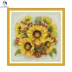 Joy Sunday Flowers Sunflower Bouquet Pattern DIY Cross Stitch Complete Kits Embroidery Cotton Thread Needlework Home Decoration