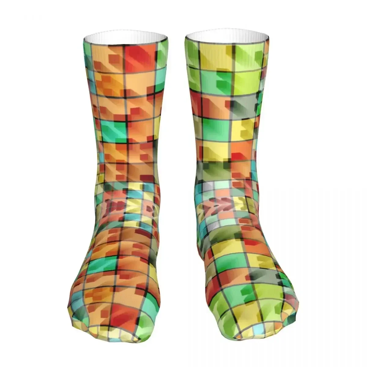 Female Sport Geometry Background Socks Cotton New Orange Abstract Square Women