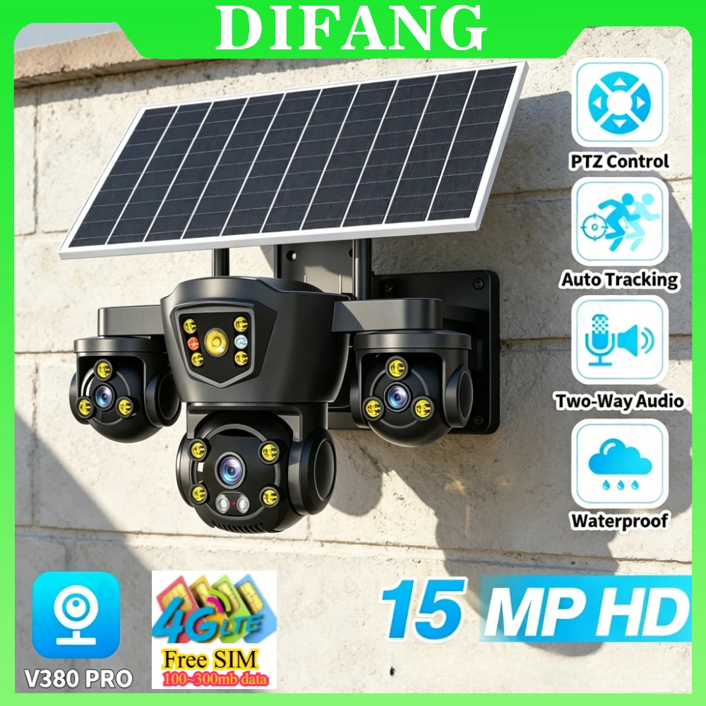 V380 Pro 8K Triple Screen Solar Security Camera Battery Wireless WiFi Outdoor Waterproof CCTV Surveillance Cam 4G Sim Card
