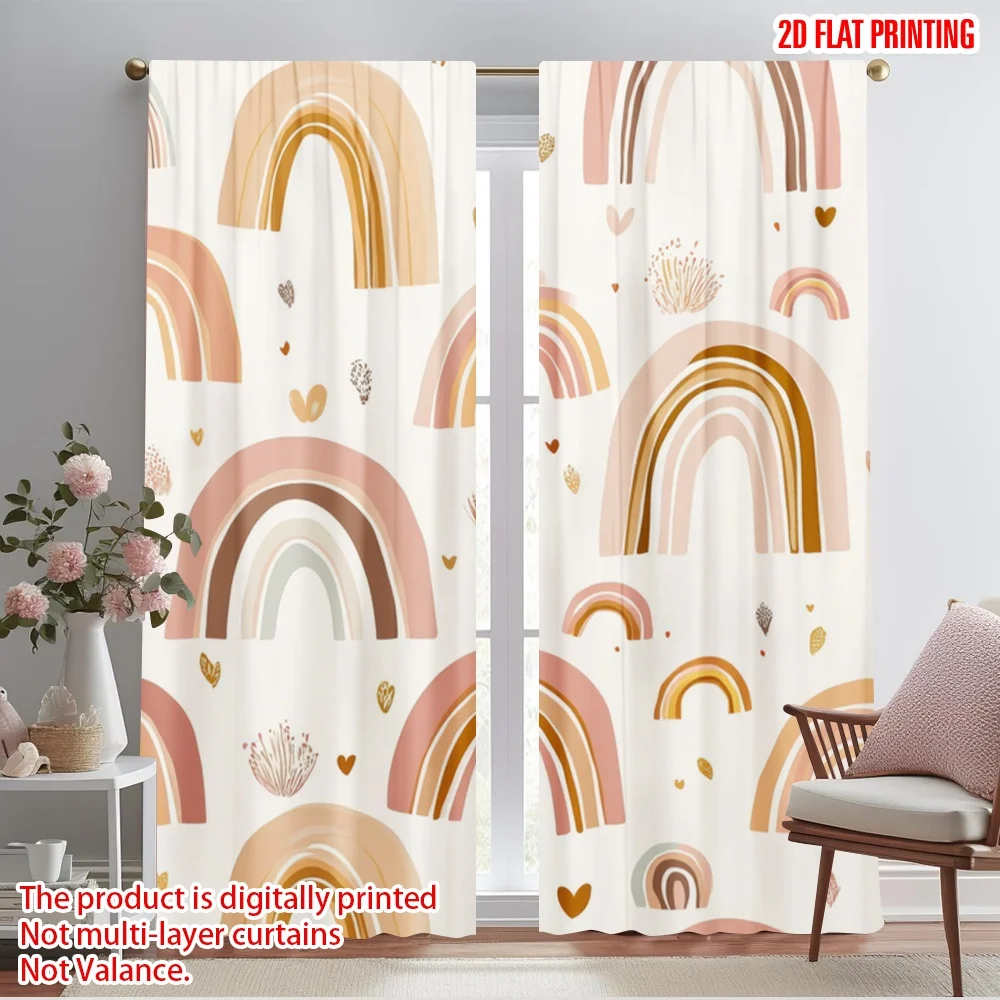 2pcs,2D plane printing Curtain Popular Rainbow Bliss Polyester Woven (without rod) Festive Perfect for Living Room, Bedroom &