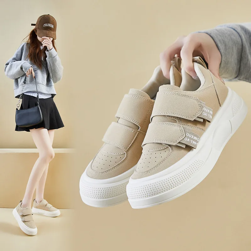 2025 Spring New Velcro Womens Shoes  Korean Version ins Female Students Platform Heightening Casual Shoes Zapatos Para Mujeres