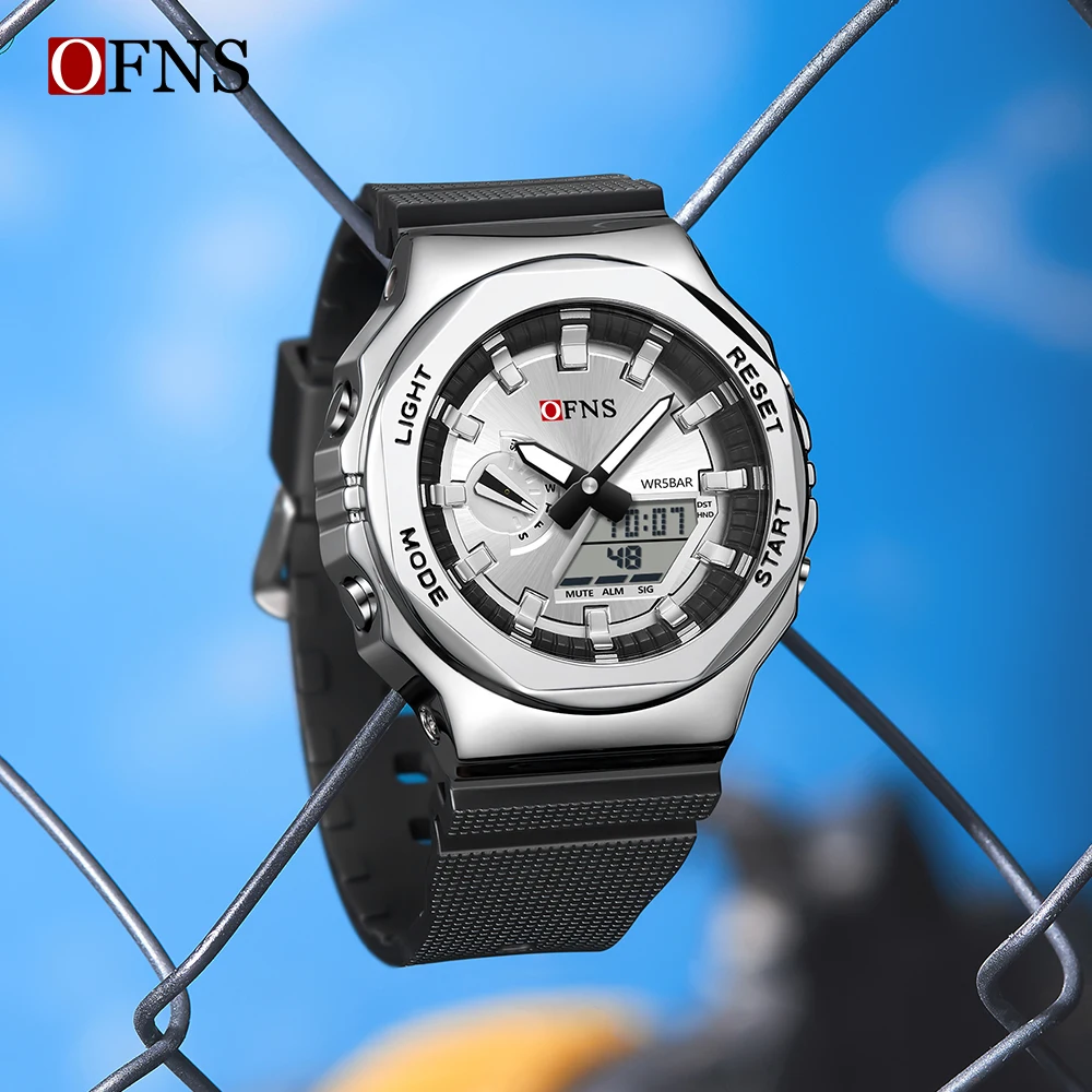 FONS S3167 New Style Men Military Sport Wrist Watch Quartz Steel 50M Waterproof Dual Display Men Clock Watches Relogio Masculino