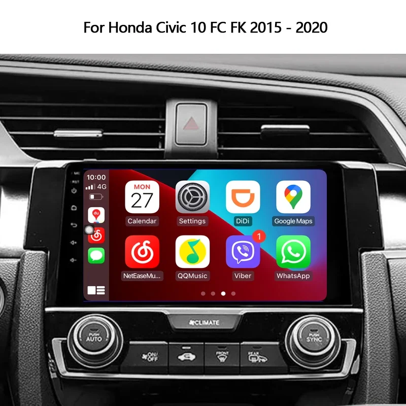 9-дюймовая автомобильная стереосистема Android Auto для Honda Civic 10 FC/FK 2015-2020 |   Беспроводной Apple CarPlay |   Головное устройство с GPS-навигацией |   4 ГБ ОЗУ