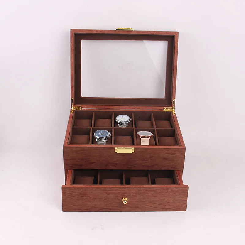 Vintage Watch Box Case Wooden Box 20 Luxury Double Layer Brown Watch Box Organizer for Men Storage Display Cabinet Box Gift