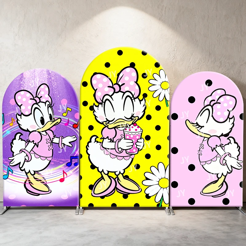 

Pink Purple Duck Theme Arch Backdrop Cover Decor Polka Dot Style Photo Booth Girls' Birthday Party Decoration Background