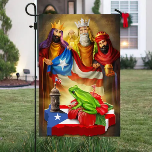 Coqui Frog Three Kings Christmas Puerto Rico Flag Garden Flag